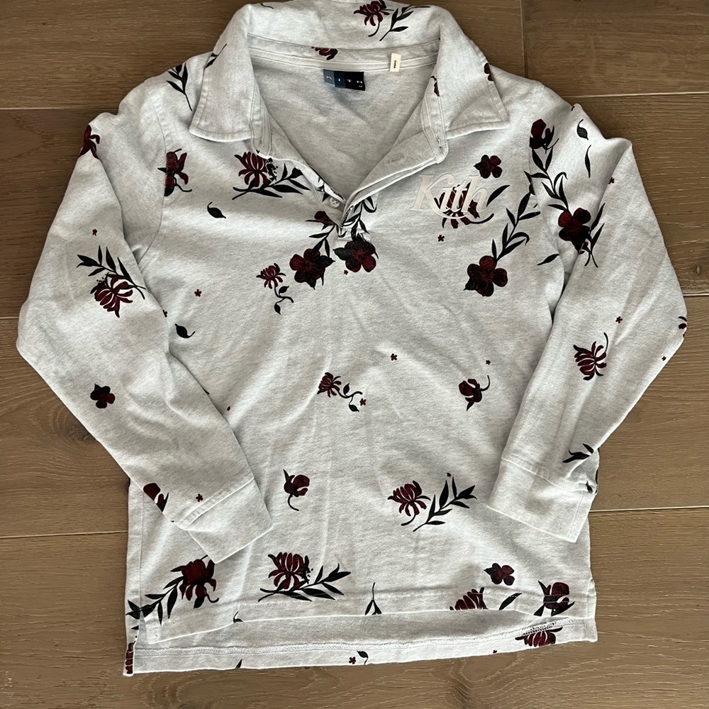 Kith Gray and Burgundy Floral Collar Shirt
